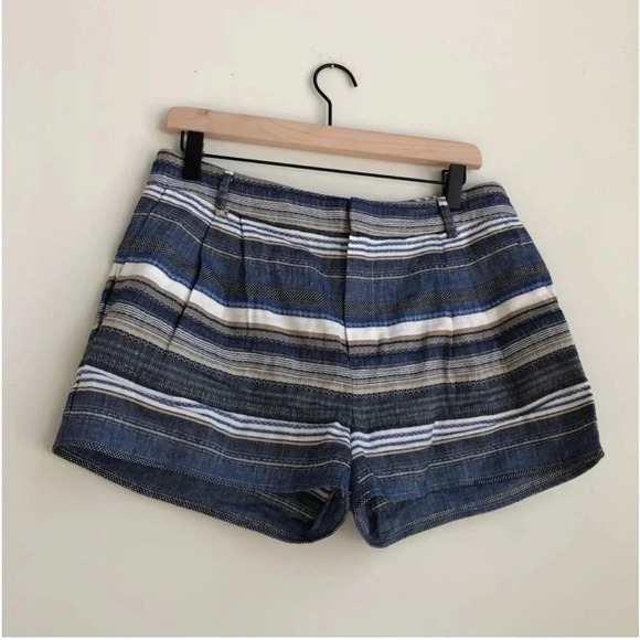 Parker Iman Short Blue Striped pattern Embroidered linen blend pockets shorts - Picture 3 of 8